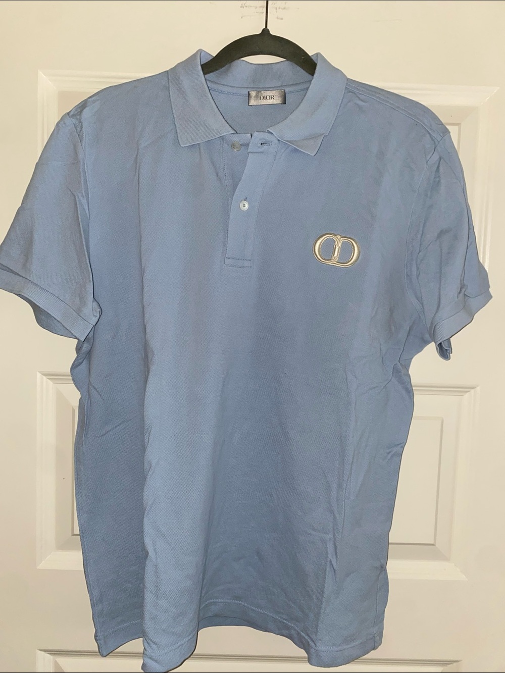 Dior Men’s Sky Blue Polo with Embroidered CD Logo